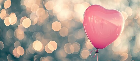 Fototapete - Balloon with a small pink heart for a romantic copy space image.