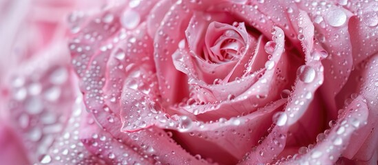 Canvas Print - Close-up of a lovely pink rose with water droplets on fresh petals, perfect for showcasing copy space image.