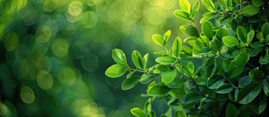 Poster - A vibrant abstract background featuring various green leaves from a live bush with copy space image.