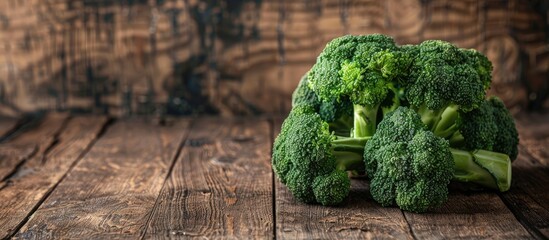 Aufkleber - Broccoli on a wooden backdrop with copy space image.