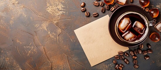 Aufkleber - Iced coffee next to a blank message card with copy space image.