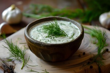 Wall Mural - Homemade sour cream marinade with dill