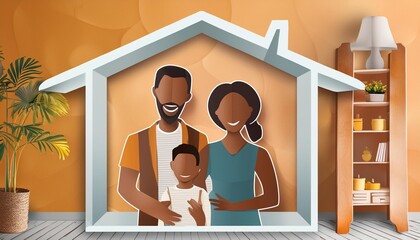 Vector illustration of a happy family at home.