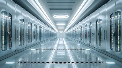 Aufkleber - Within the machine, large room of endless computer servers. Generative AI.