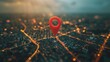 © florynstudio3 - Red map pin in cityscape and network connection, indicating the city destination on the map and connection concept. Generative AI