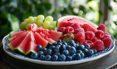 Wall Mural - A fresh summer fruit platter with watermelon