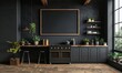 © peppastocker - Modern kitchen with a blank chalkboard on the wall