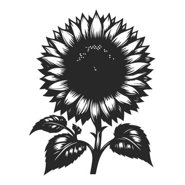 Vector illustration of one black sunflower flower