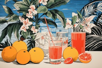 Canvas Print - Tropical coctails grapefruit drink juice.