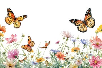 Wall Mural - Butterflies border with flowers butterfly outdoors nature.