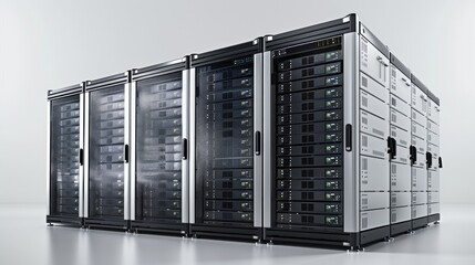 Leinwandbilder - 3 big servers placed on white background. Generative AI.