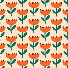 Wall Mural - Colorful flowers hand drawn vector illustration. Abstract floral in flat style seamless pattern for kids fabric or wallpaper.