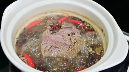 Wall Mural - Braised beef boiled in a casserole