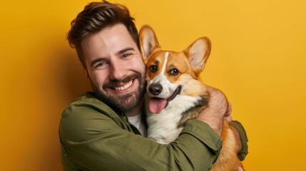 Wall Mural - The man and the corgi