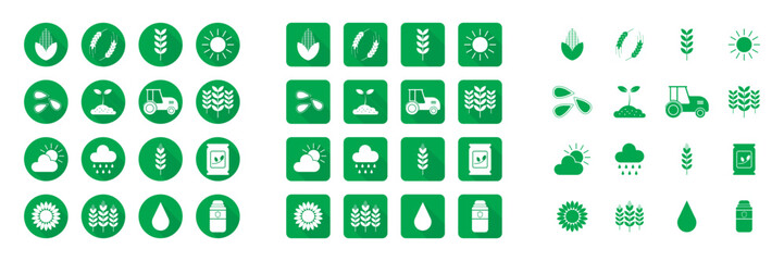 Agriculture icons set in three different style