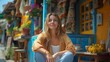 © fotofabrika - Young Woman Relaxing on a Sunny Day in a Colorful European Town