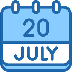 Wall Mural - Vector Icon Calendar, july, twenty, 20, calendar date, monthly calendar, time and date, month, schedule