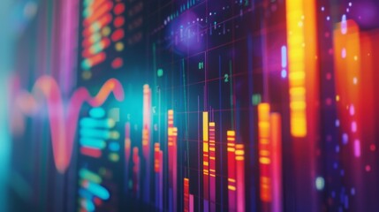 Leinwandbilder - A close-up of a computer screen displaying a colorful bar graph with various data points, representing business growth.