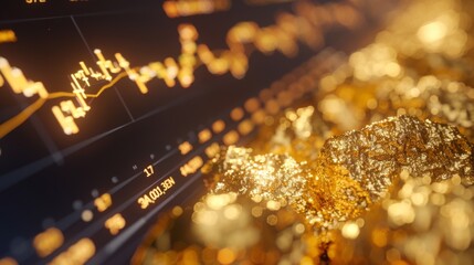 Aufkleber - A close-up of a gold price graph on a computer monitor, showing recent market trends and analysis.