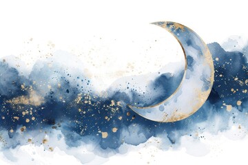 Wall Mural - Watercolor background moon in Eid Mubarak astronomy outdoors nature.