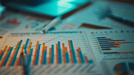 Poster - A close-up of financial graphs and charts spread out on a desk, indicating thorough market analysis.