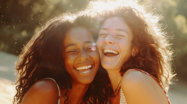 Portrait of happy women on the nature. 