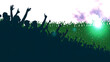 © john - Crowd of people silhouette, cheerful fans people at stadium. Sports event or concert. Vector illustration