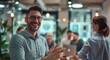 © Surachetsh - A smiling businessman engages in friendly banter with software developers and tech industry leaders at a digital innovation conference, exuding fostering genuine connections.