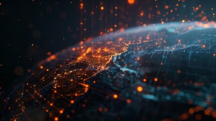Wall Mural - futuristic earth with digital network. global connections and technology concept. high-tech style sh