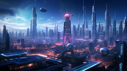 Wall Mural - Futuristic city with skyscrapers and high-rise buildings