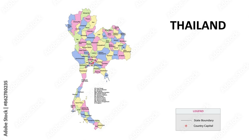 Thailand Map. State map of Thailand. State map of Thailand in colour