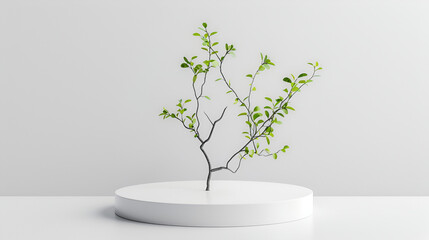 Wall Mural - Green Branches in vase on table with light on window,Elegant Tranquility: The Green Plant Enlivening a White,white wall empty room interior floor background modern light design. interior space home 