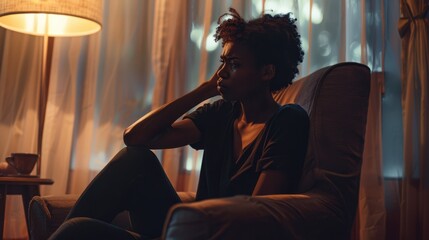 Canvas Print - The pensive woman in chair