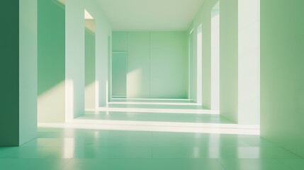 Wall Mural - Abstract empty room with high key lighting in a mint green hallway interior