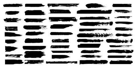 Wall Mural - Set of hand drawn grunge black brush strokes, isolated on white background.