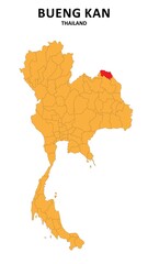 Sticker - Bueng Kan Map is highlighted on the Thailand map with detailed State and region outlines.