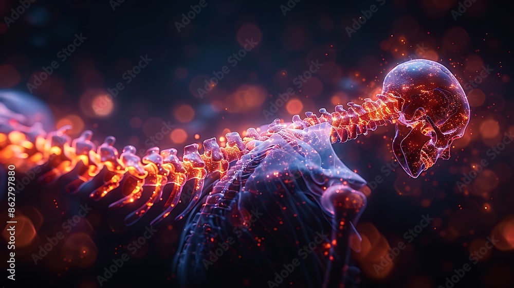 Spinal health visualization Person kyphosis glowing depiction of ...