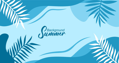 Wall Mural - Summer background with tropical leaves. Vector illustration in trendy flat style.