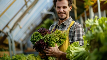 Canvas Print - The farmer holding fresh lettuce