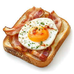 Wall Mural - Breakfast Toast with bacon and fried egg isolated on white background