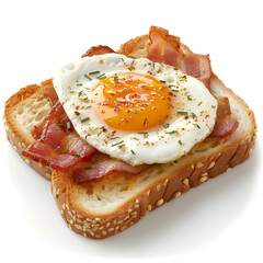 Wall Mural - Breakfast Toast with bacon and fried egg isolated on white background