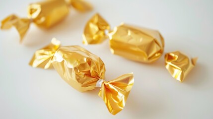 Poster - Candy wrapped in gold packaging on a white background