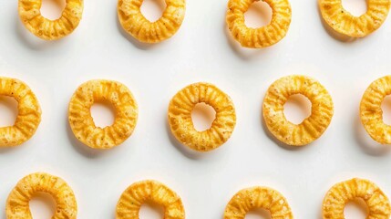 Wall Mural - Crunchy corn flakes rings on light background 