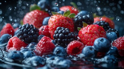 Sticker - Fresh Berries Sprinkled With Water Drops