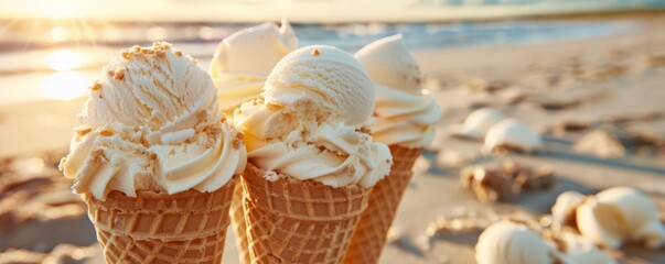 Ice cream cones melting under the sun