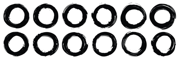 Wall Mural - Grunge circle brush. Grunge style set of circle shapes. Vector isolated web elements. Ink frames set. Black abstract grunge circle.