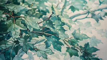 Vibrant Green Foliage with Lush Leaves and Botanical Textures