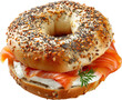 © NAPATSAWAN - Delicious everything bagel with smoked salmon, cream cheese, and fresh dill. Perfect for breakfast or brunch.