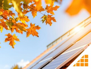 Warm autumn sunlight filters through amber leaves, illuminating a modern eco-friendly building with a living green roof 