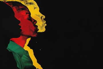 Sticker - Black History Month background. African-American people face in profile in red yellow green colors on black background. Juneteenth freedom day. Racial equality, freedom, human rights day